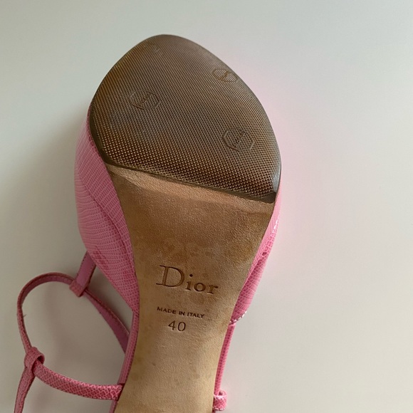 Dior Pink Lizard Embossed Peep Toe Platform Sandals - Picture 12 of 16
